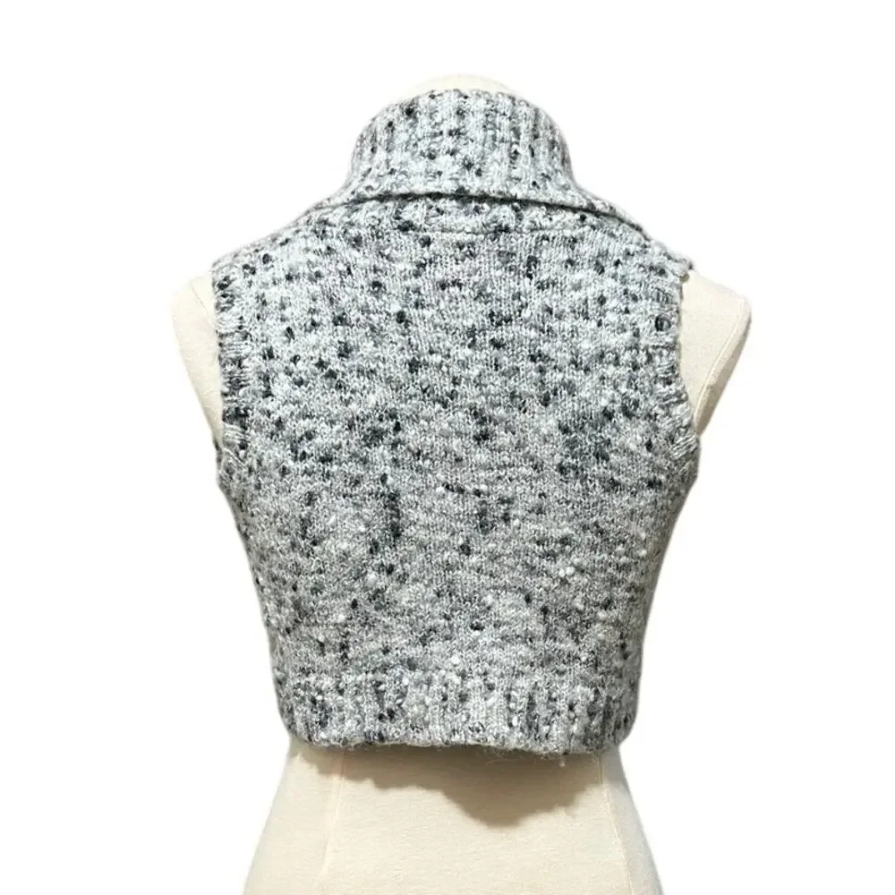 Bebe Cropped Knit Sweater Vest Gray Speckled Open Front Women's Size Small - Picture 4 of 11